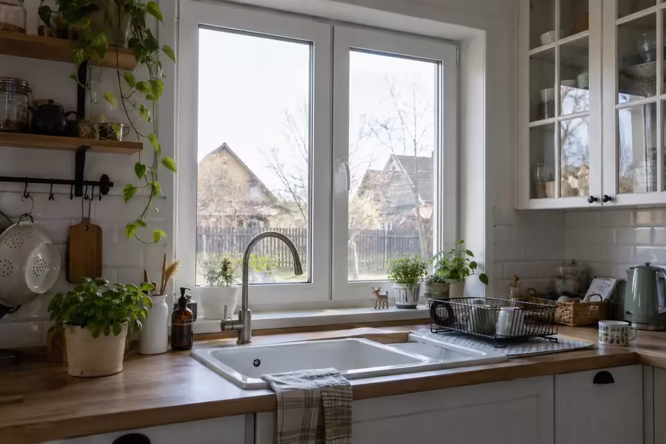 Кухонное окно над мойкой